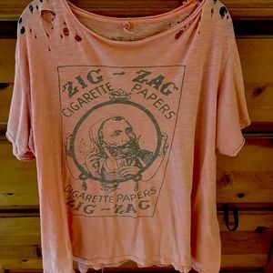 One-of-a-kind distressed Magnolia Pearl tee